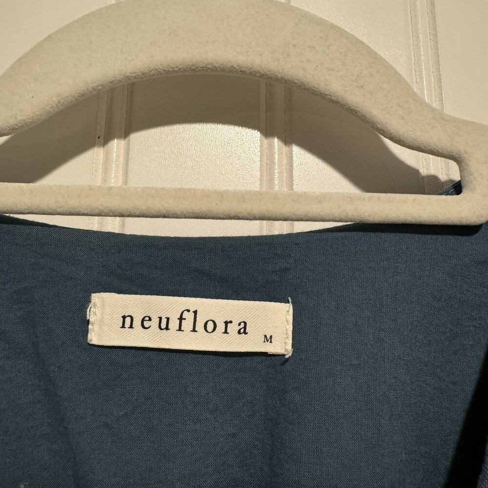 Neuflora Blue Empire Waist Dress Linen Blend Size Medium - Picture 4 of 8
